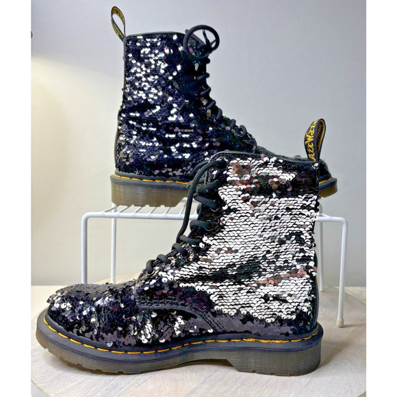 Dr Martens Pascal Reversible Sequin Black Silver 7 - Picture 10 of 12